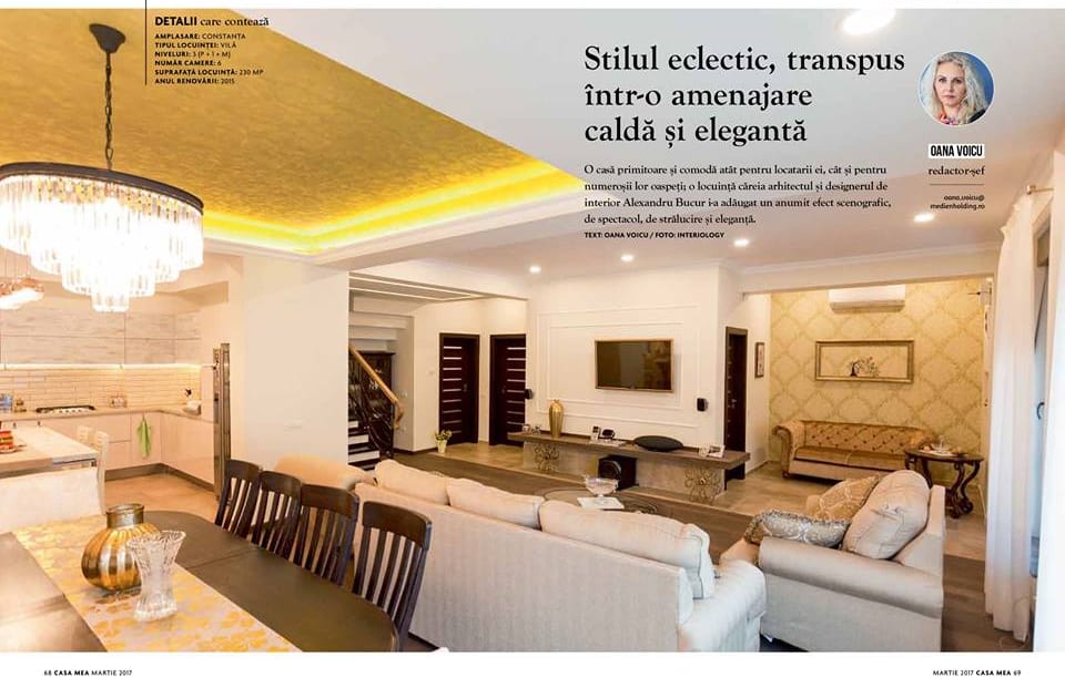 O amenajare de vila eclectica, realizata de Arh. Alexandru Bucur de la Interiology si prezentata in Revista Casa Mea