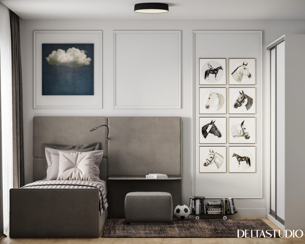 Amenajare dormitor copil modern cu gri si alb - Delta Studio Design (1)