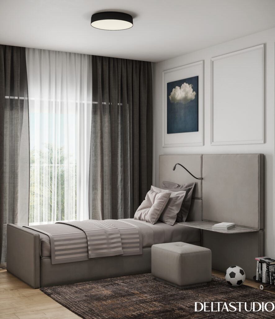 Amenajare dormitor copil modern cu gri si alb - Delta Studio Design (2)