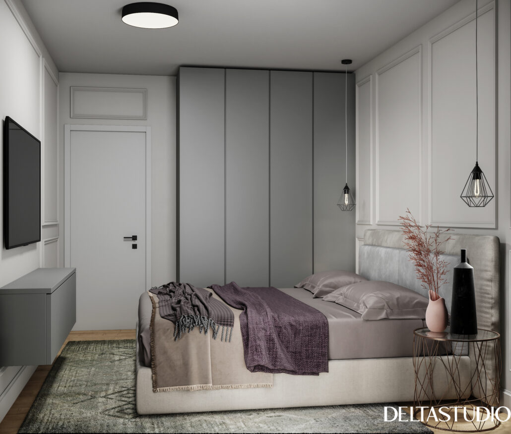 Amenajare dormitor matrimonial modern cu accente clasice gri - Delta Studio Design (3)