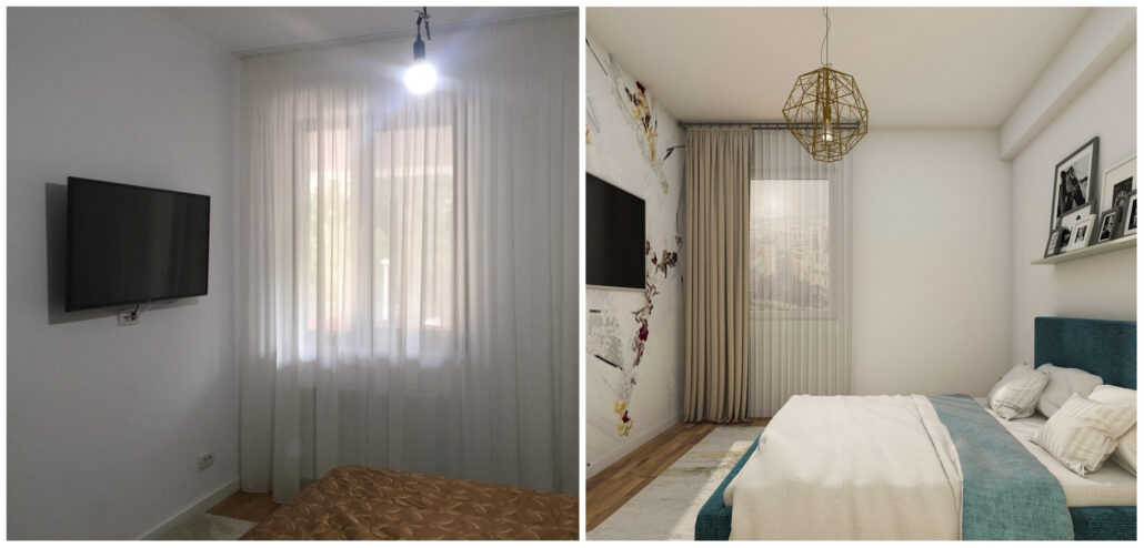 Dormitor oaspeti pat bleumarin - apartament patru camere - Delta Studio Design 2