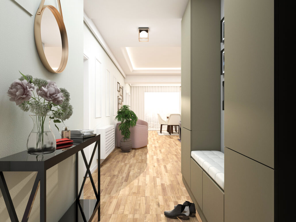Hol de intrare - dulap cu bancheta si depozitare - apartament patru camere - Delta Studio Design (2)