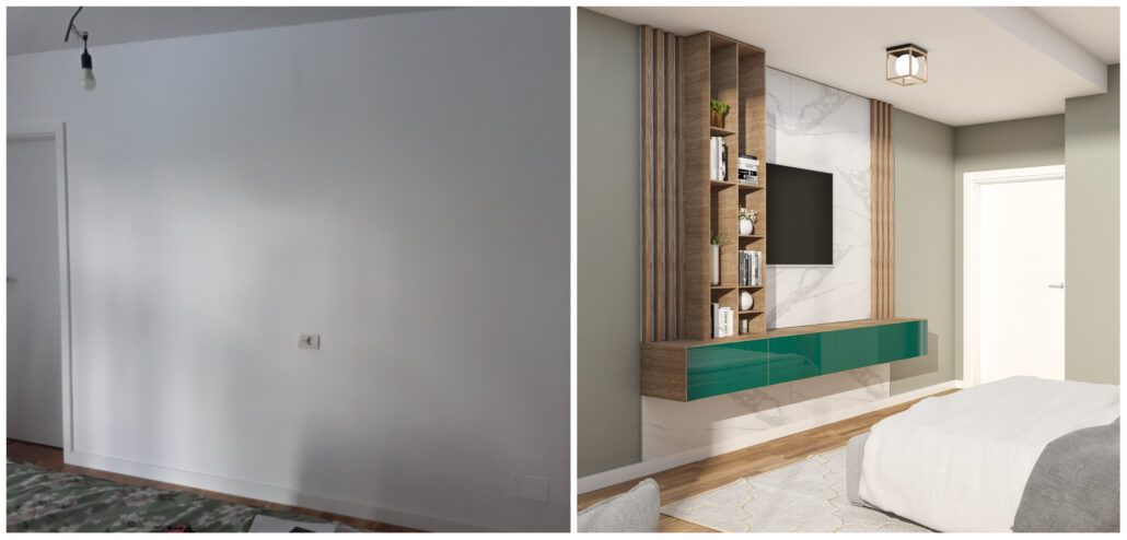Perete televizor dormitor - apartament patru camere - Delta Studio Design