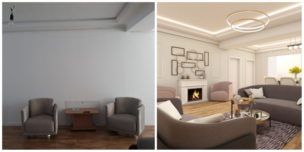 Semineu living apartament patru camere - Delta Studio Design