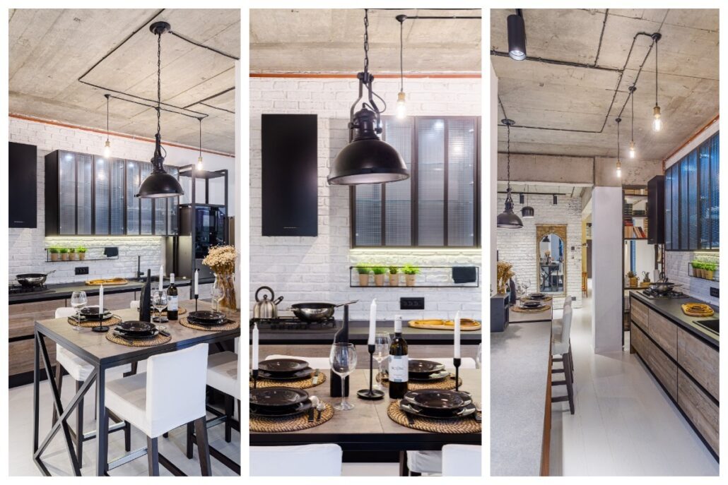 Bucătărie în stil industrial cu insulă arh. Cristina Golban Delta Studio Design
